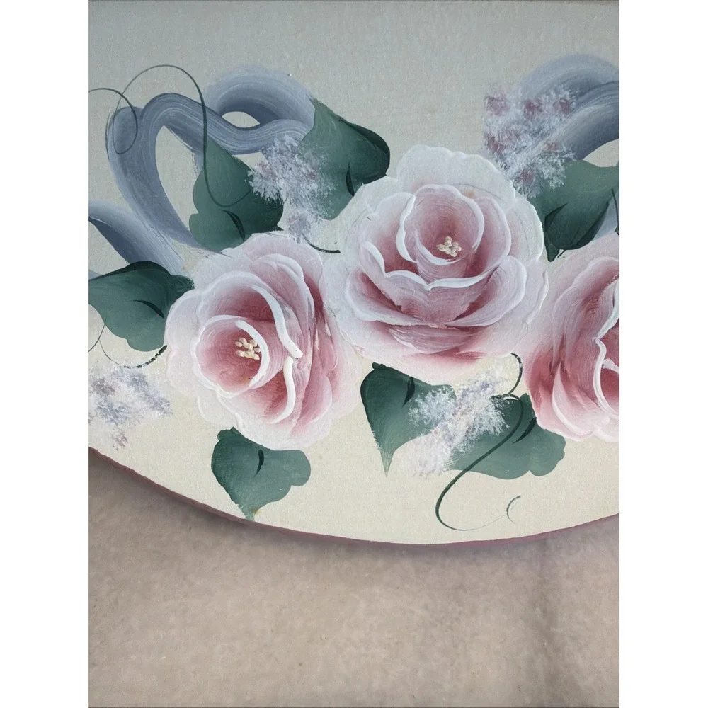 Vintage Cream/mauve Hand Painted Floral Wooden Wall Shelf 21